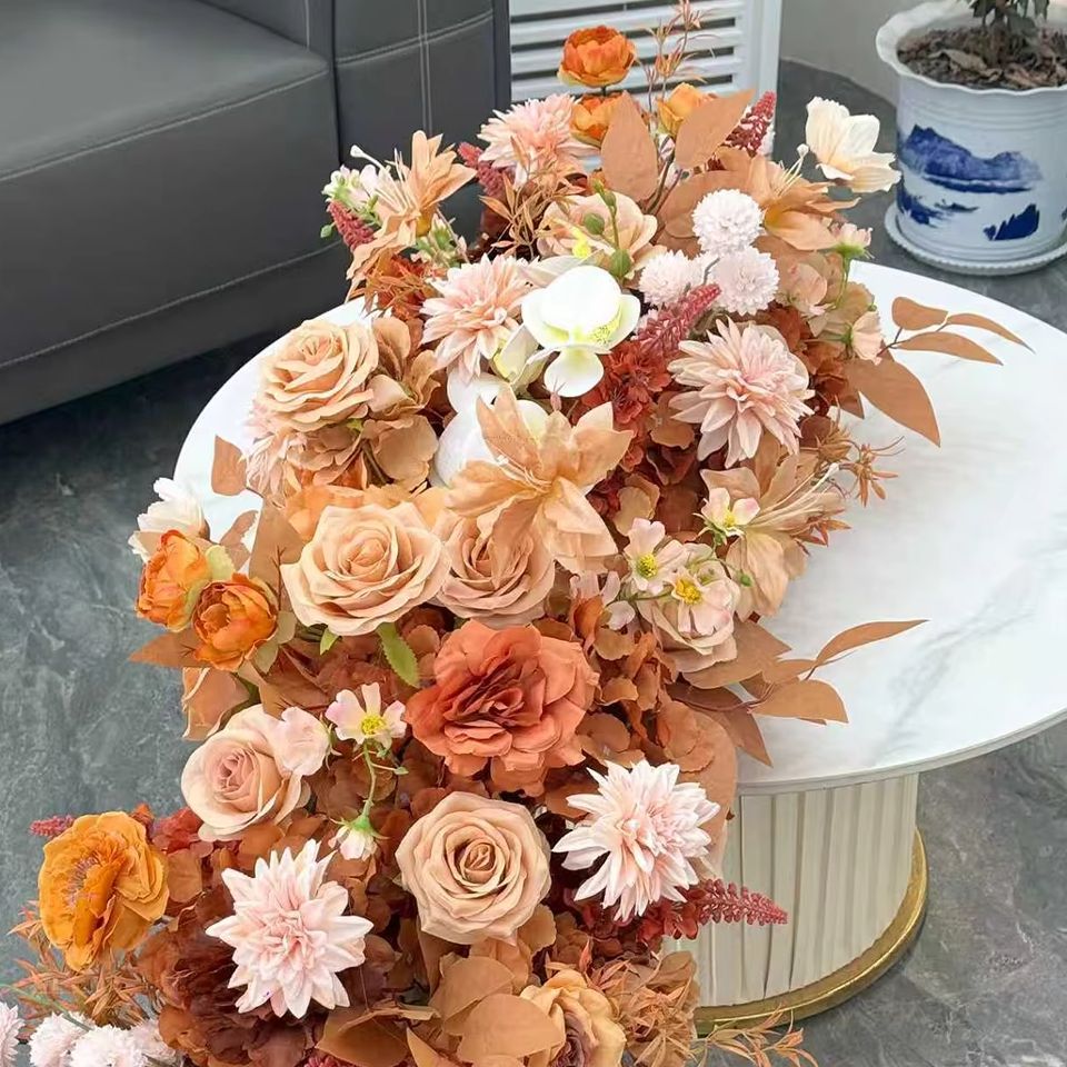Table Runner - 2M Lüks 5D Turuncu Karamel Sonbahar