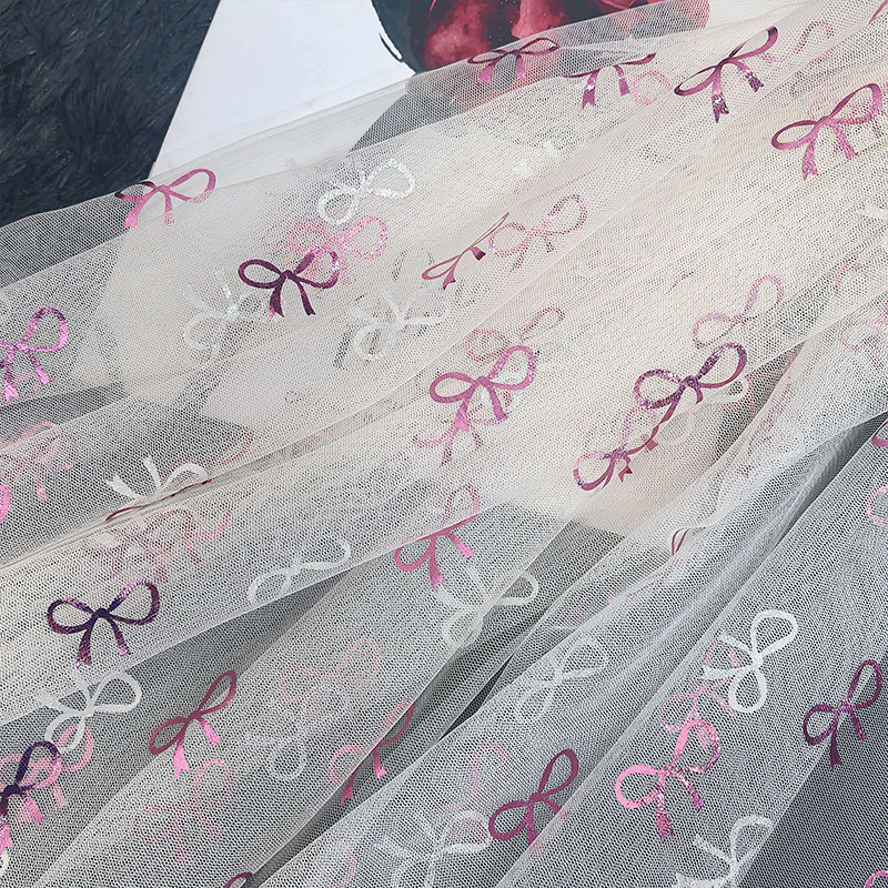 Table Runner - Sevimli Altın Folyo Ilmek Tül Kumaş
