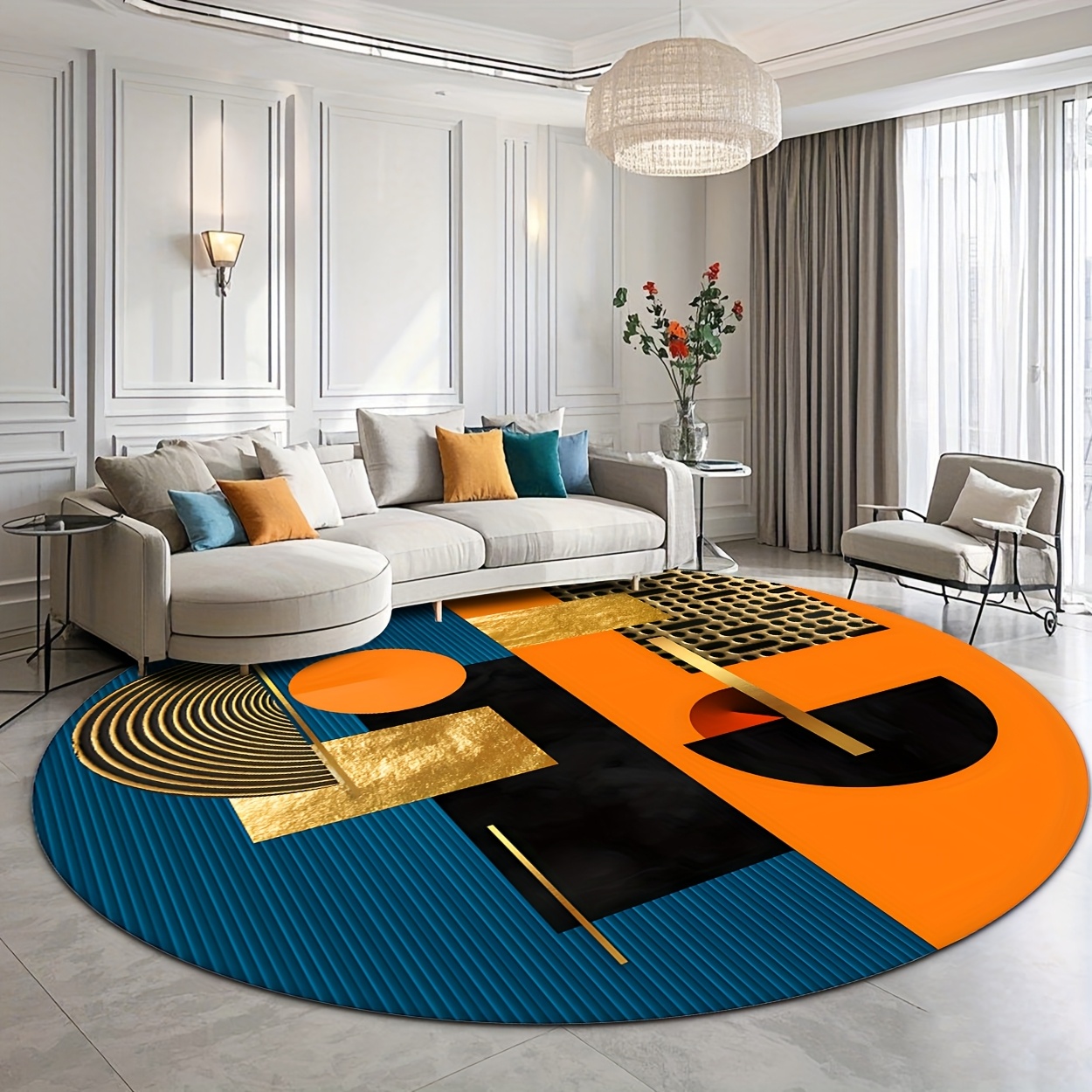Interior Design High End - Turuncu Mavi Altın Soyut Geometrik Lüks