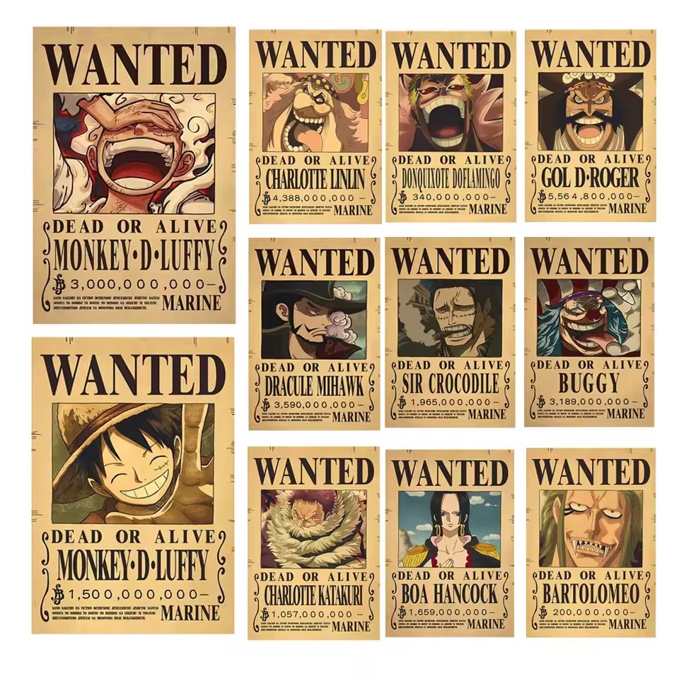 Interior Design Living Room - Anime One Piece Bounty Aranıyor Posterleri