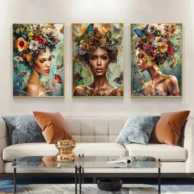 Kız Kelebek Çiçek Tuval Duvar  - Interior Design Living Room incelemesi ve fiyatı